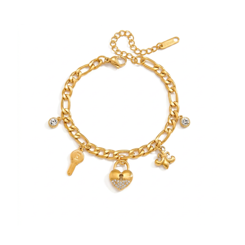 Florence Secret Heart Lock Gold Charm Bracelet