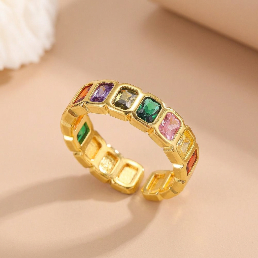 SoulGlow Rainbow Bezel Ring