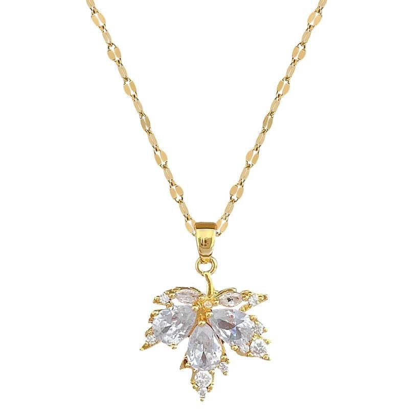 Autumn Dew Maple Leaf Pendant Necklace