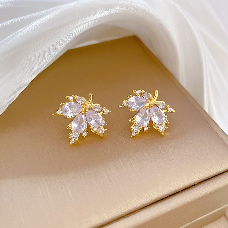 Golden Autumn Maple Stud Earrings