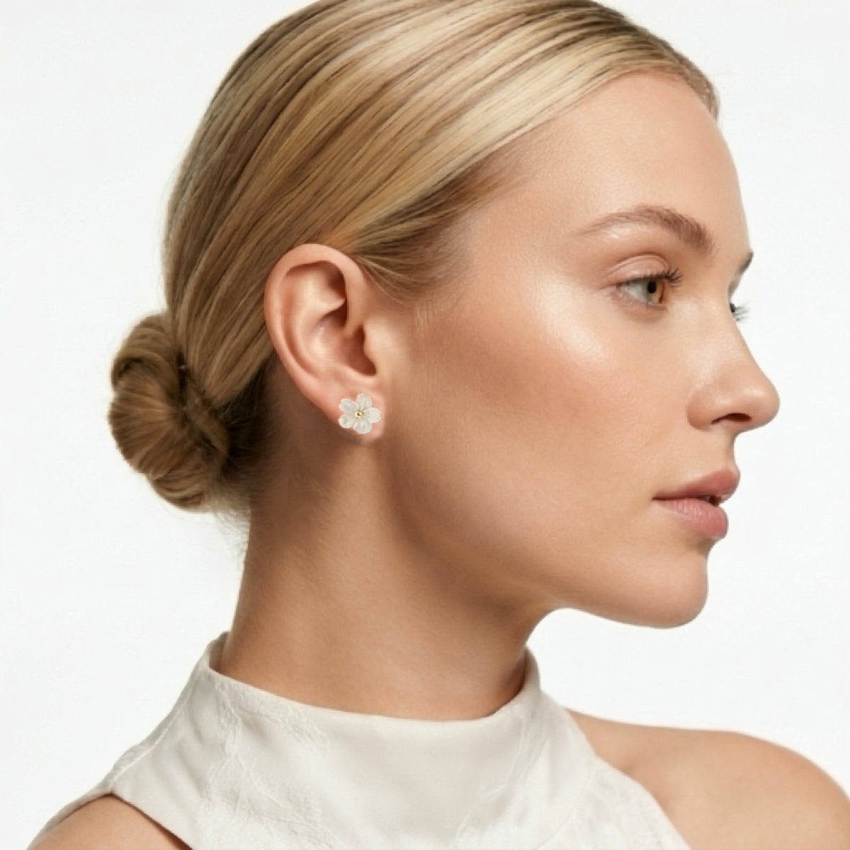White Shell Floral Earrings