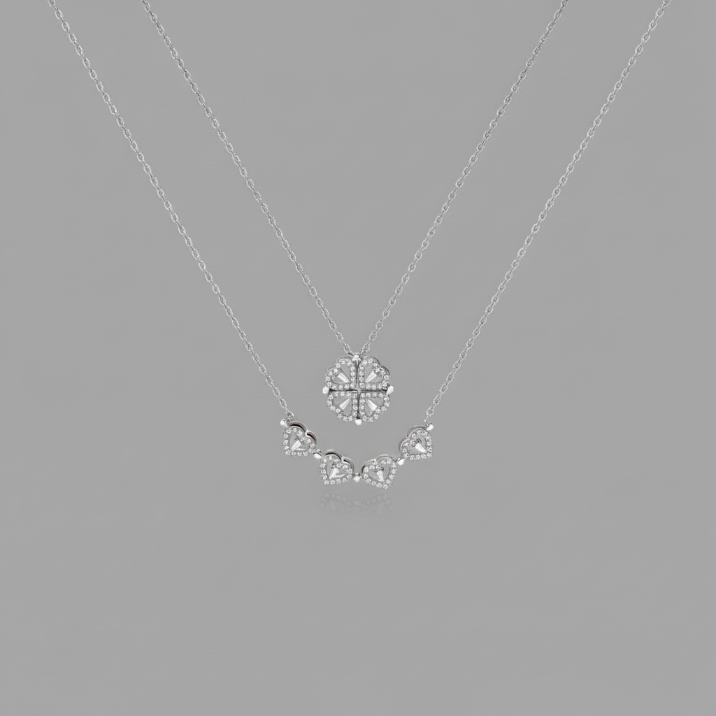 Silver Four Leaf Clover Necklace (4-in-1)