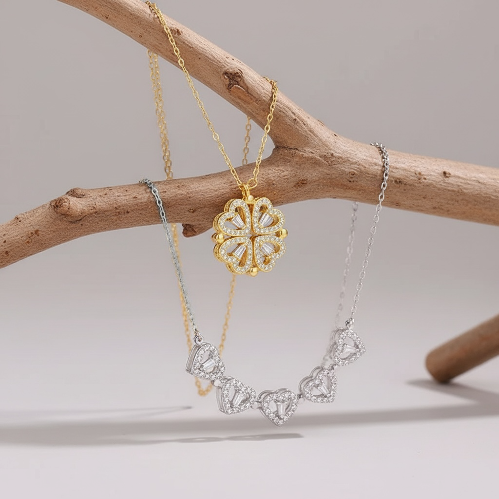 Silver Four Leaf Clover Necklace (4-in-1)