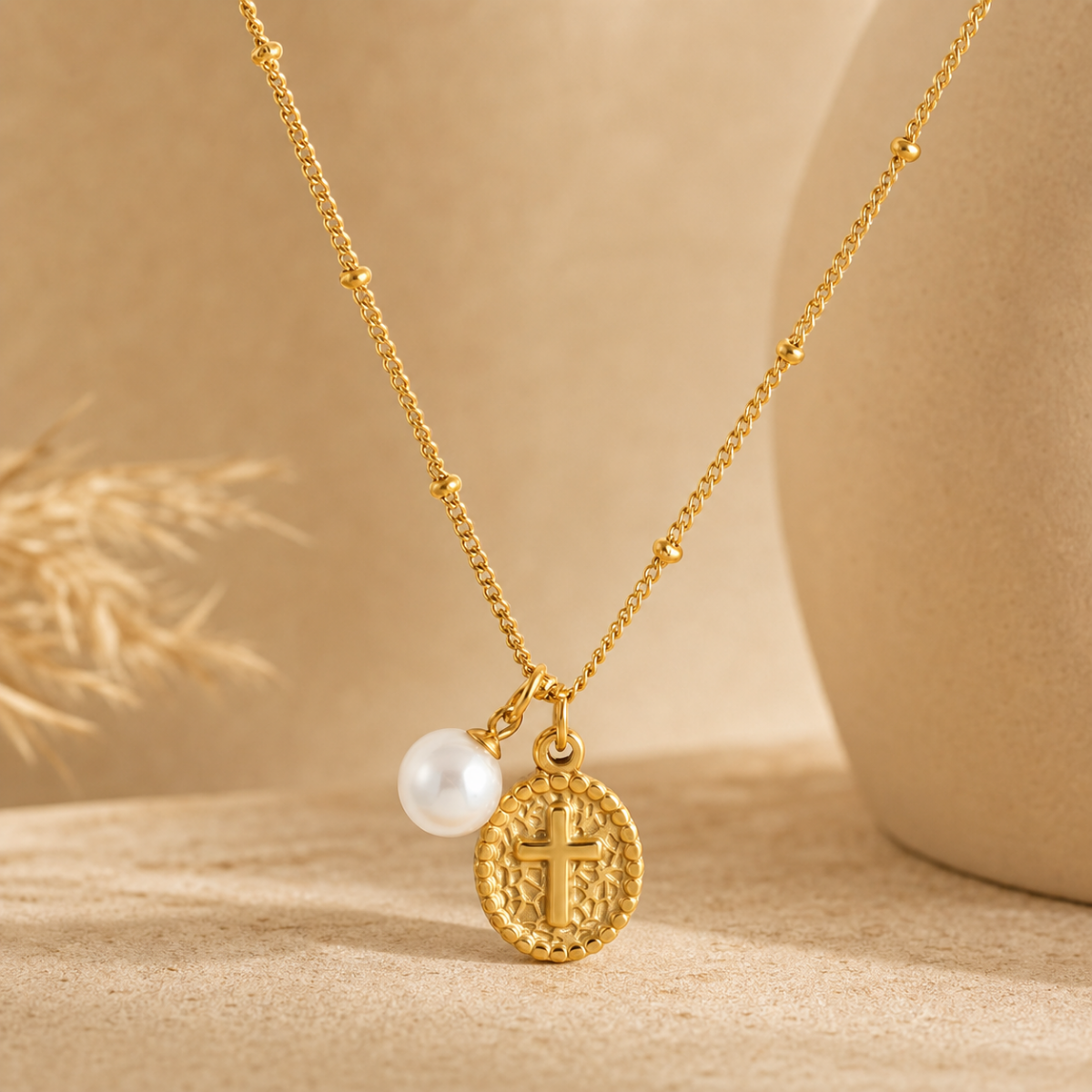 The Sacred Sanctuary Cross & Pearl Pendant Necklace