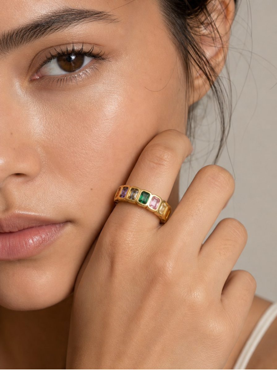 SoulGlow Rainbow Bezel Ring