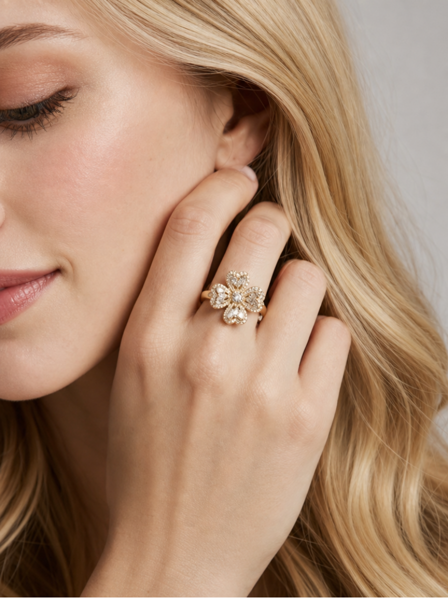 Golden Four-Leaf Clover Fidget Ring