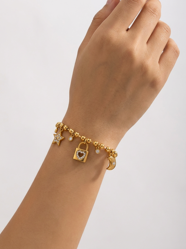 Celestial Protection Heart Lock Bracelet