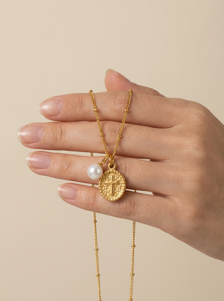 The Sacred Sanctuary Cross & Pearl Pendant Necklace