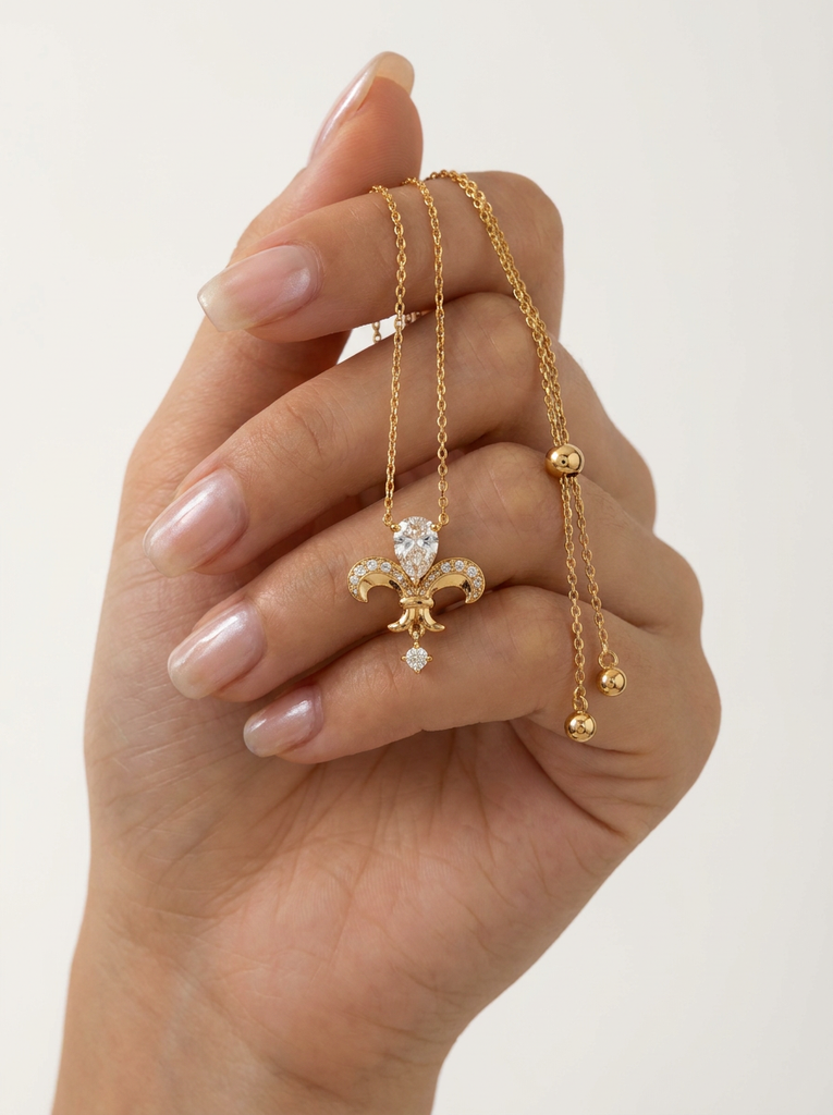 Royal Fleur-de-Lis Pear-Cut Crystal Necklace