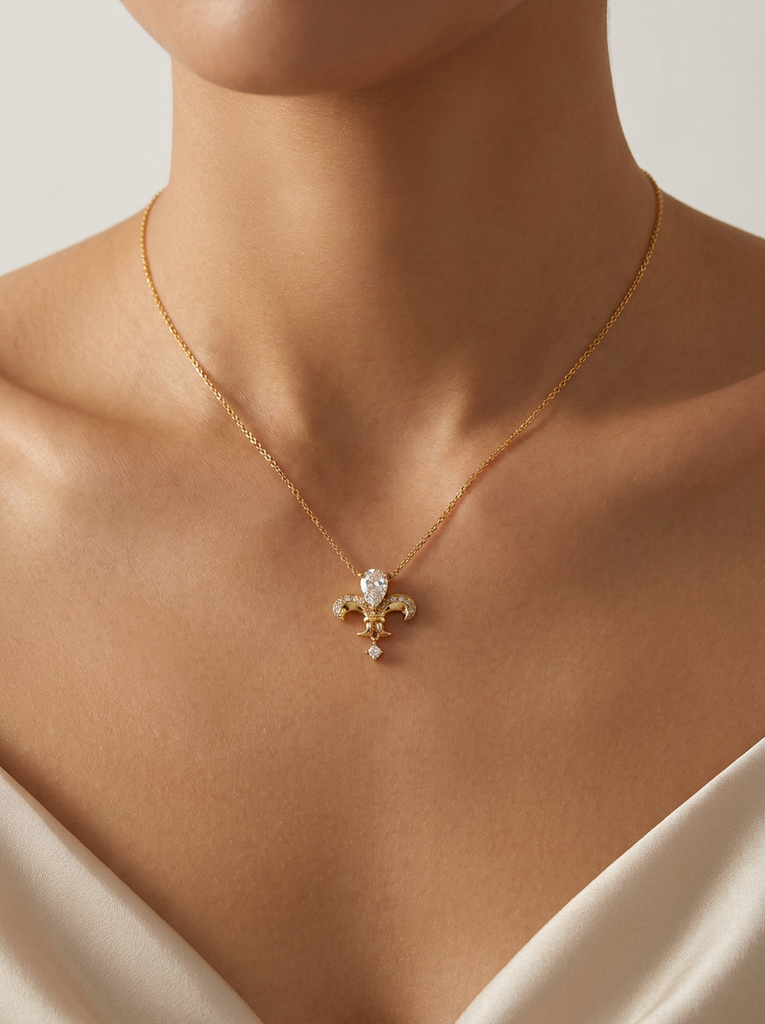 Royal Fleur-de-Lis Pear-Cut Crystal Necklace